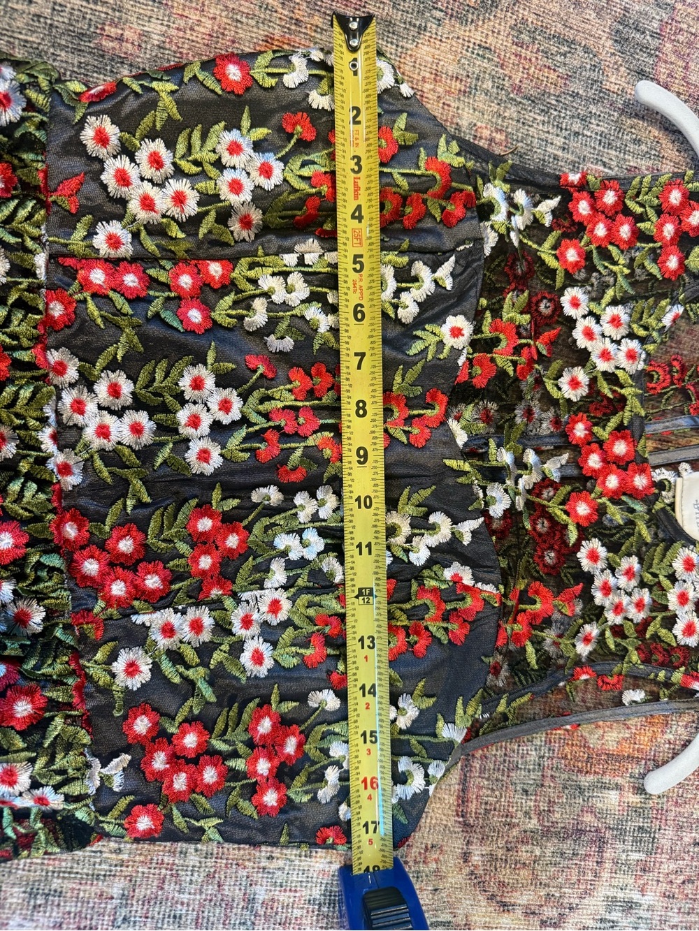 BHLDN Black Midi Dress with Red, White & Green Floral Embroidery and Green Trim - Picture 11 of 15